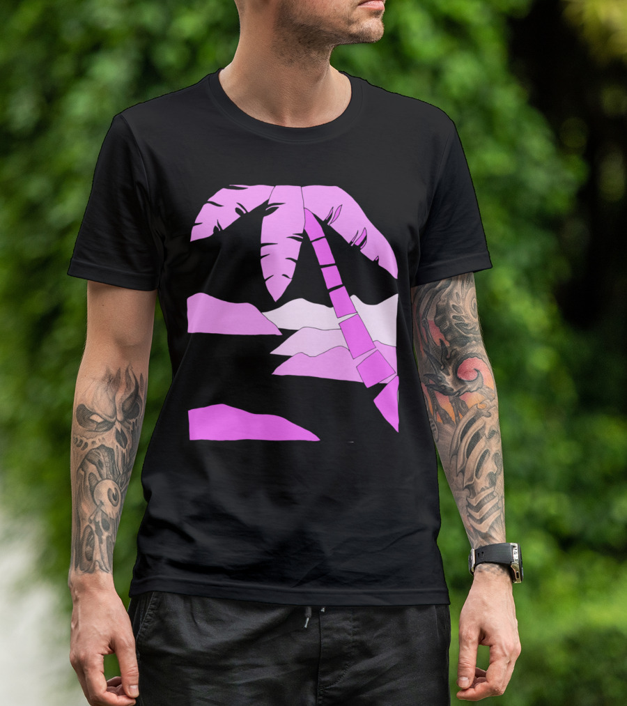 Live With Love Tropical Sunset Palm Tree Pink T-Shirt
