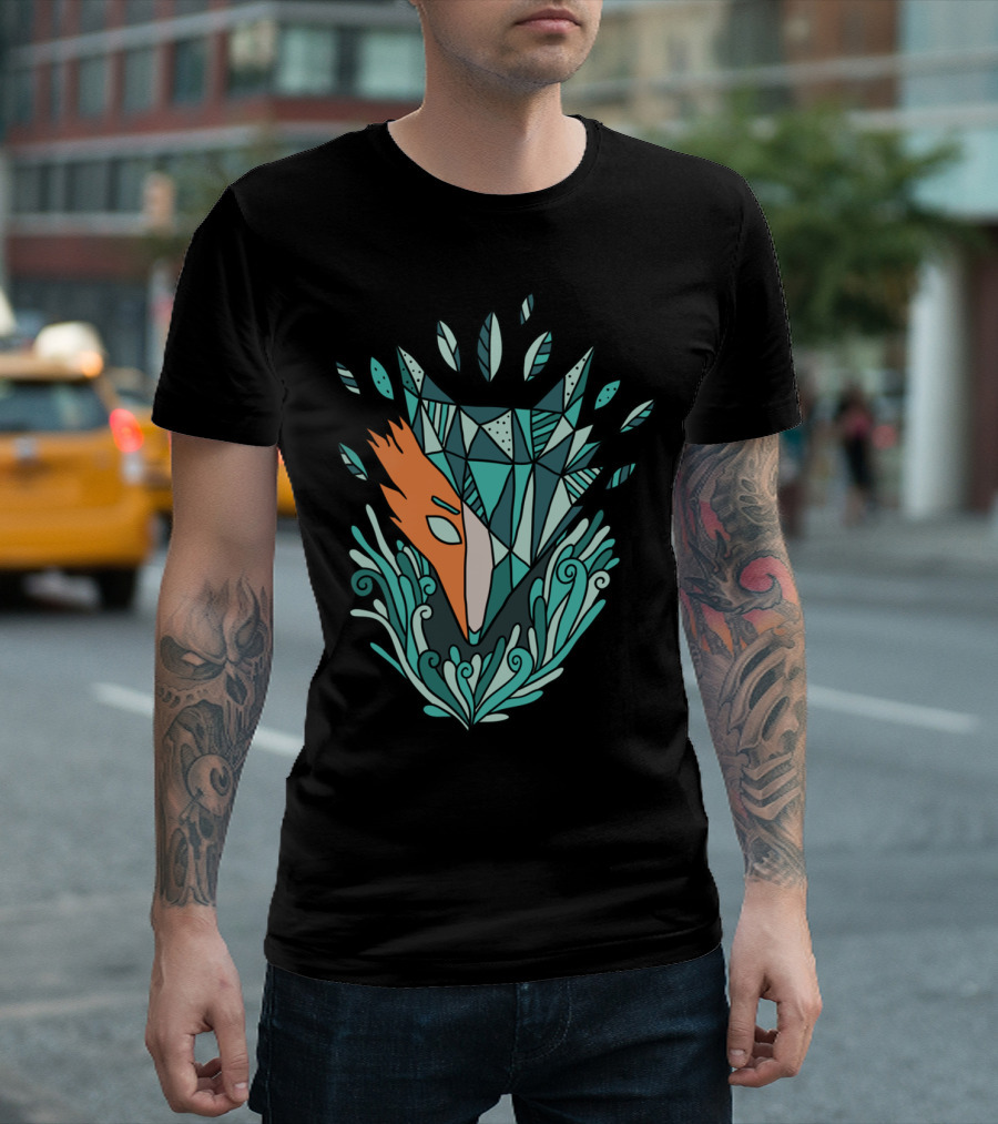 Polygonal Fox Geometric Leaf Elements T-Shirt