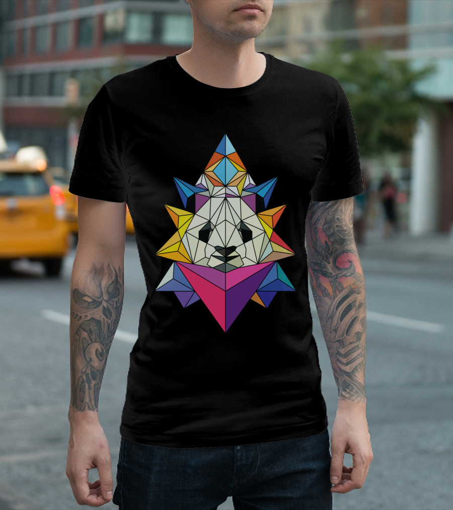 Polygonal Panda Geometric Abstract Multicolor T-Shirt