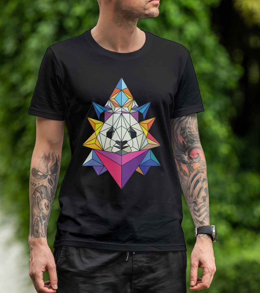 Polygonal Panda Geometric Abstract Multicolor T-Shirt