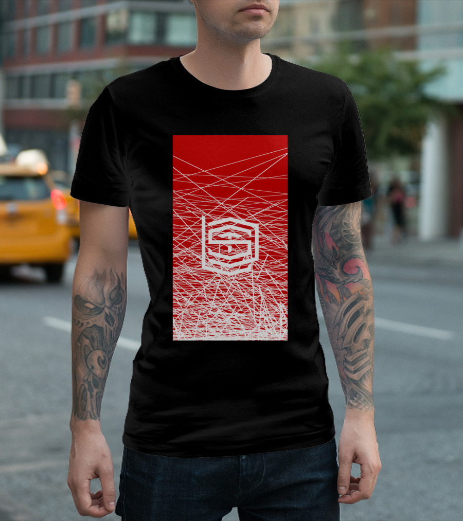 White Line Chaos Red Geometric Abstract T-Shirt