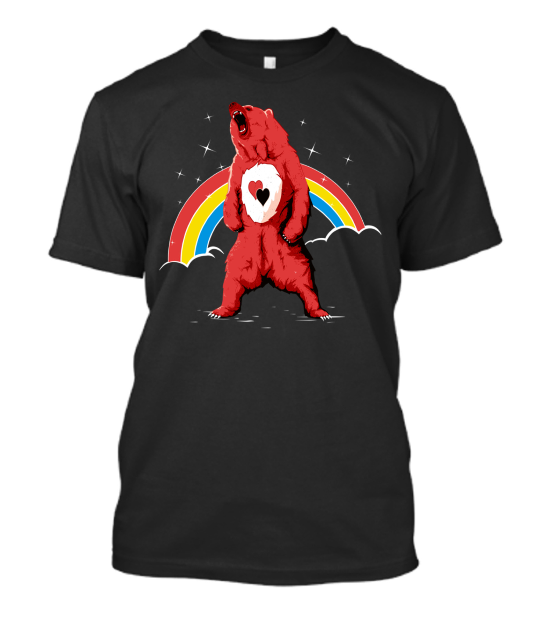 Roaring Red Heart Bear With Rainbow And Stars T-Shirt