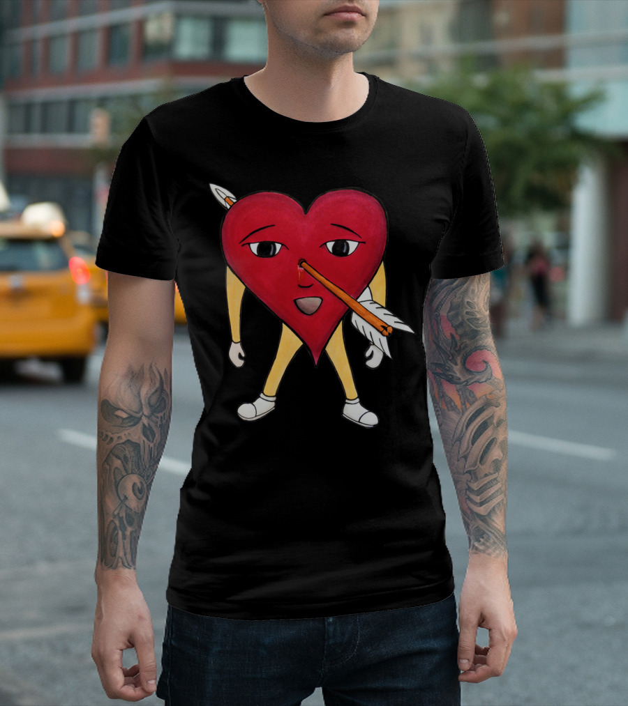 Cupid Arrow Pierce Heart Hand Drawn Character With Arrow Through Nose T-Shirt