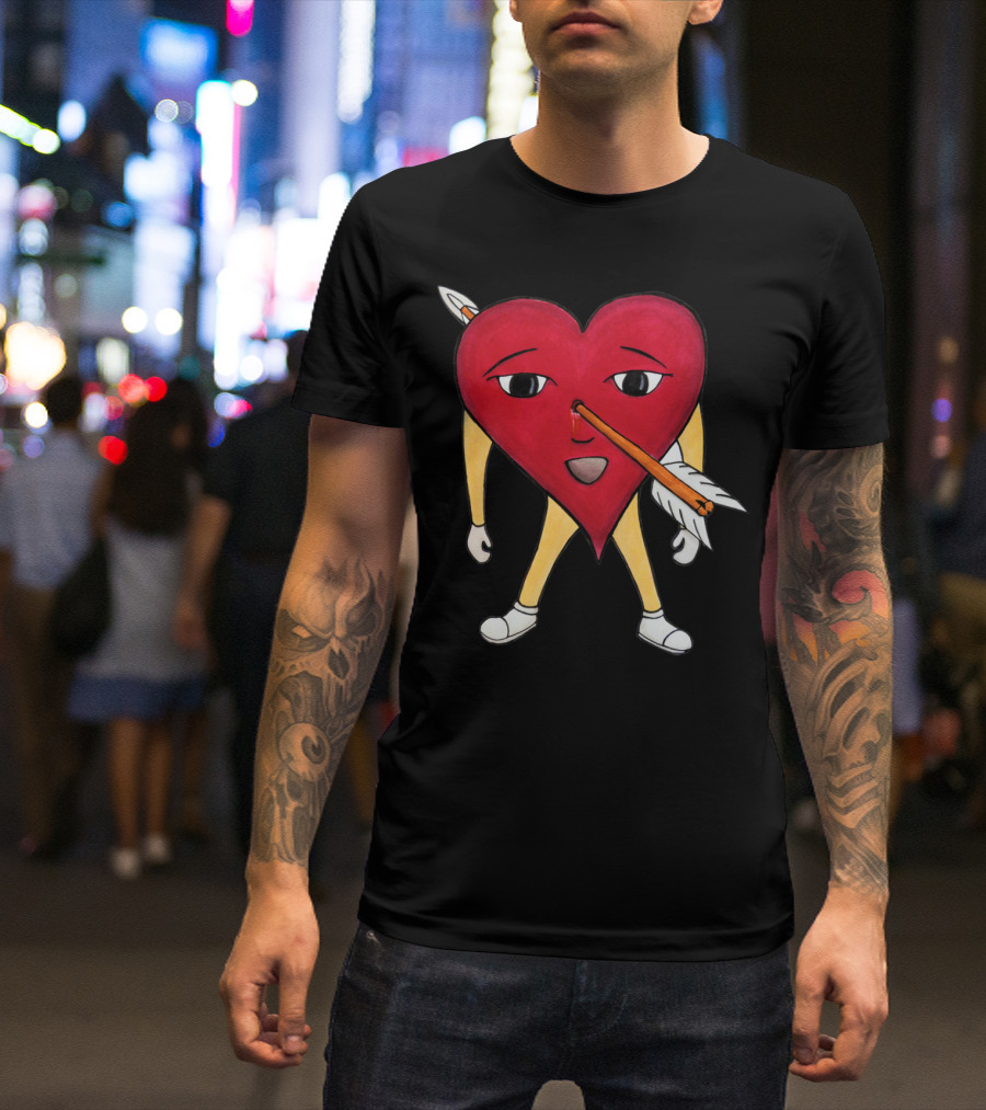 Cupid Arrow Pierce Heart Hand Drawn Character With Arrow Through Nose T-Shirt