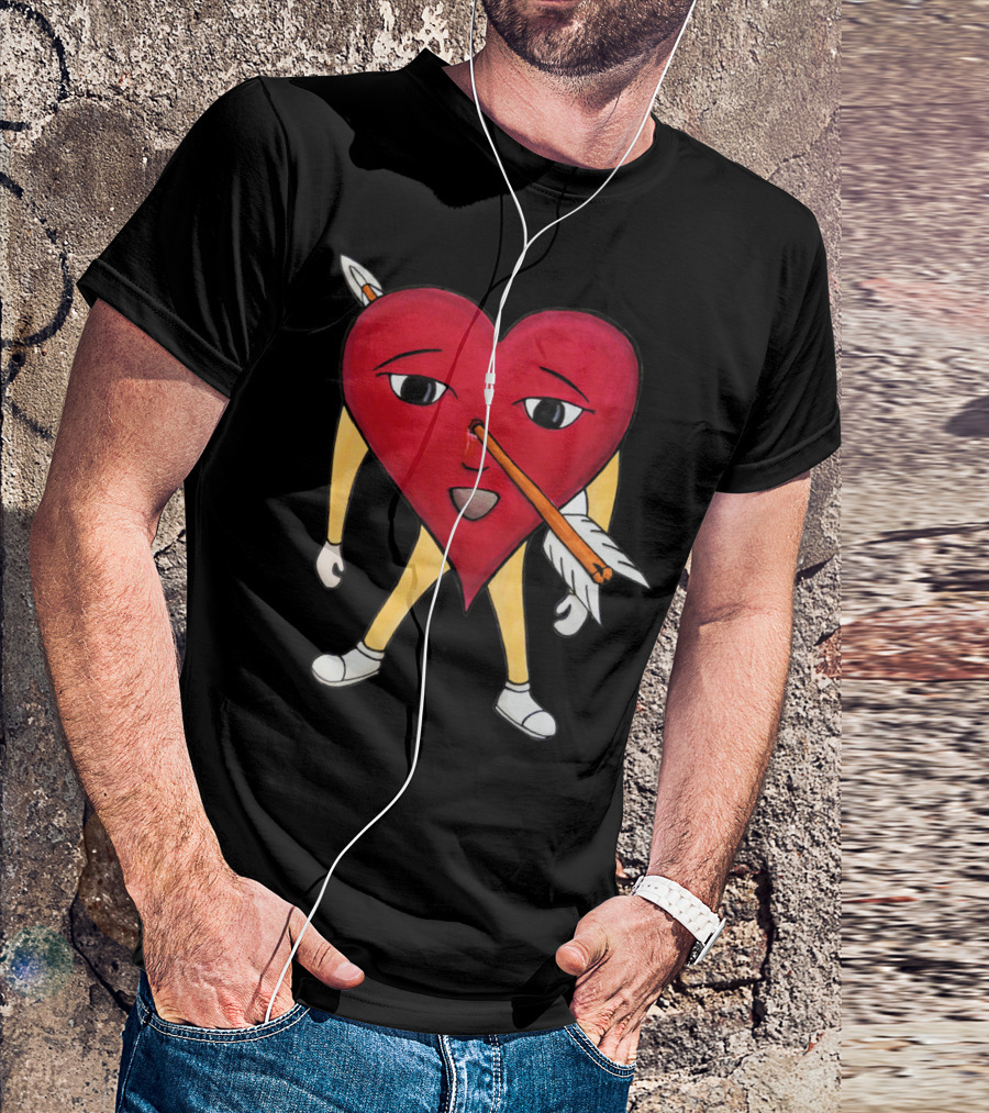 Cupid Arrow Pierce Heart Hand Drawn Character With Arrow Through Nose T-Shirt