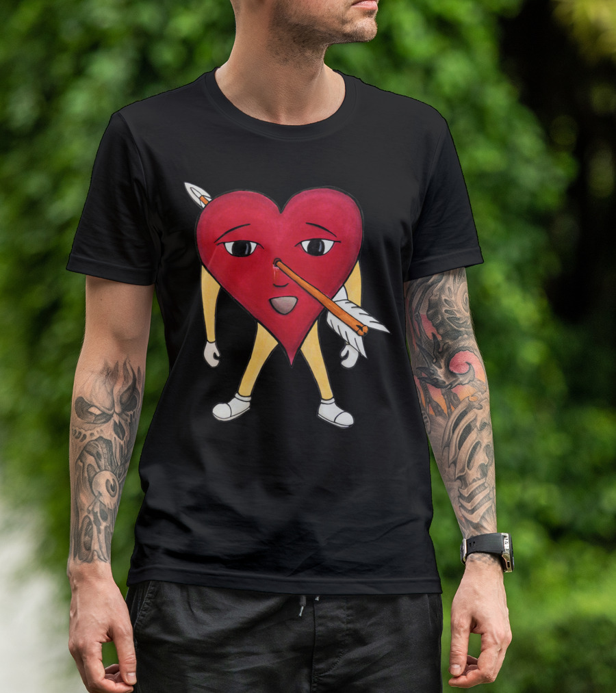 Cupid Arrow Pierce Heart Hand Drawn Character With Arrow Through Nose T-Shirt