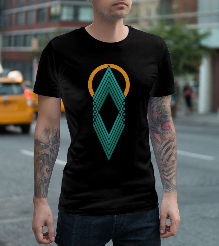 Sun And Mountain Geometric Abstract Lines Majestic Diamond with Sun Halo T-Shirt