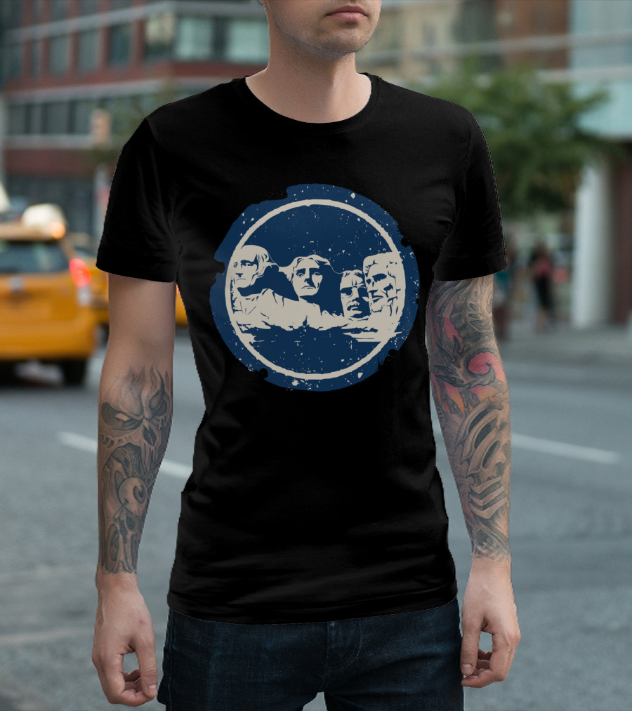 Mount Rushmore Presidents Blue Circular T-Shirt