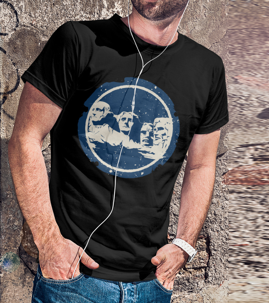 Mount Rushmore Presidents Blue Circular T-Shirt