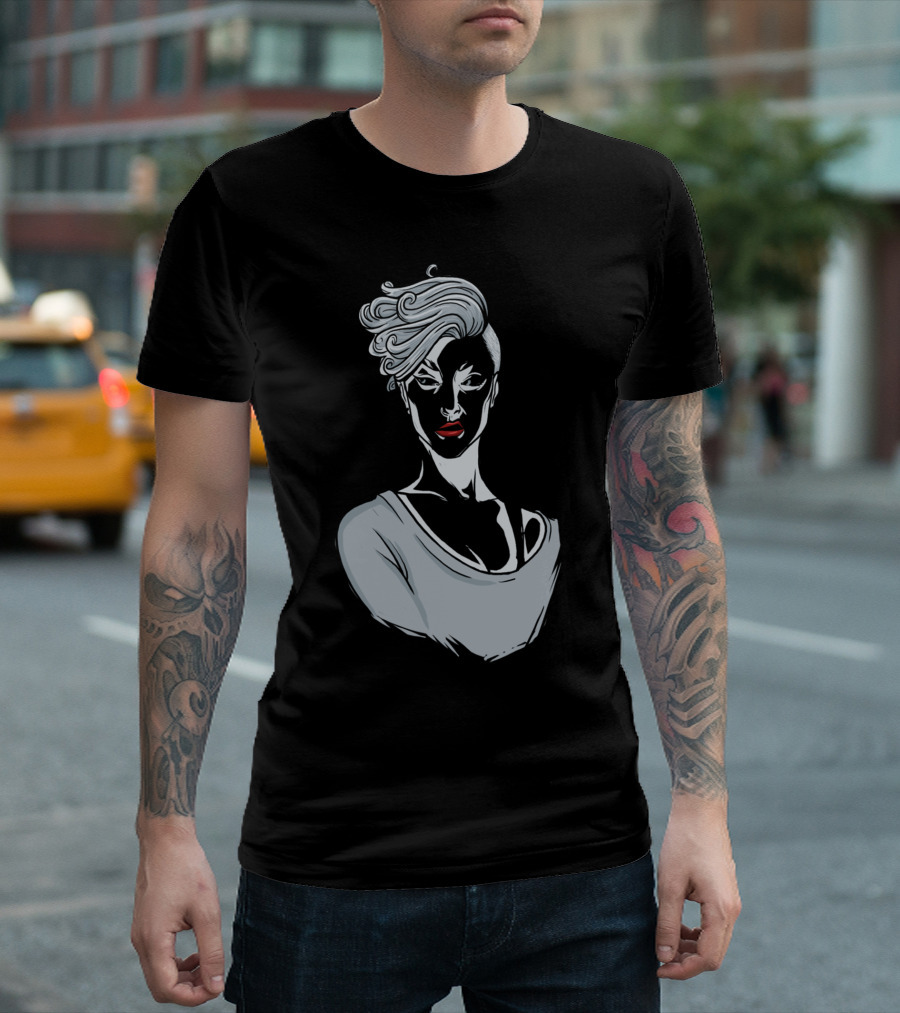 Red Lips Bold Expression Vintage Hairstyle T-Shirt