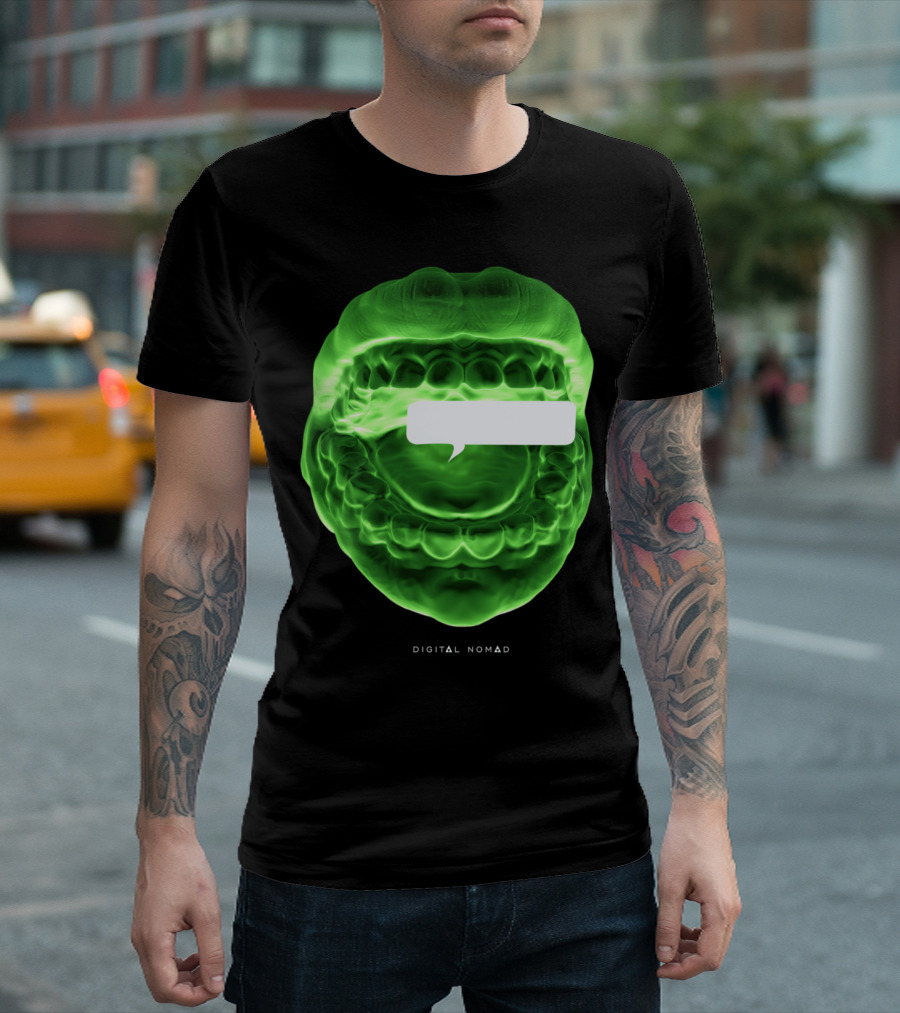 Digital Nomad Green Mouth with Speech Bubble T-Shirt