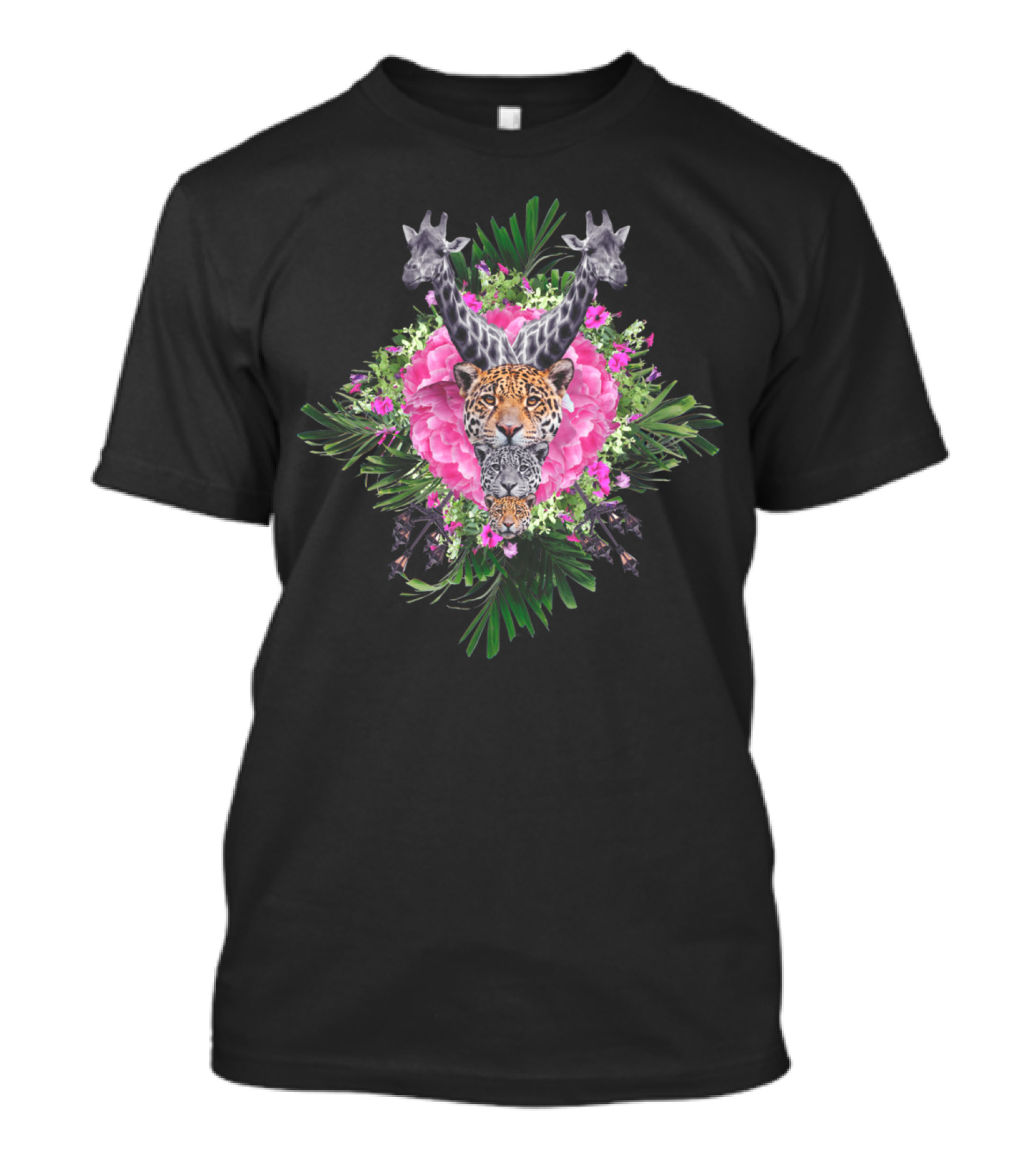 Selva19 Jaguar And Giraffe Floral Jungle Fusion T-Shirt
