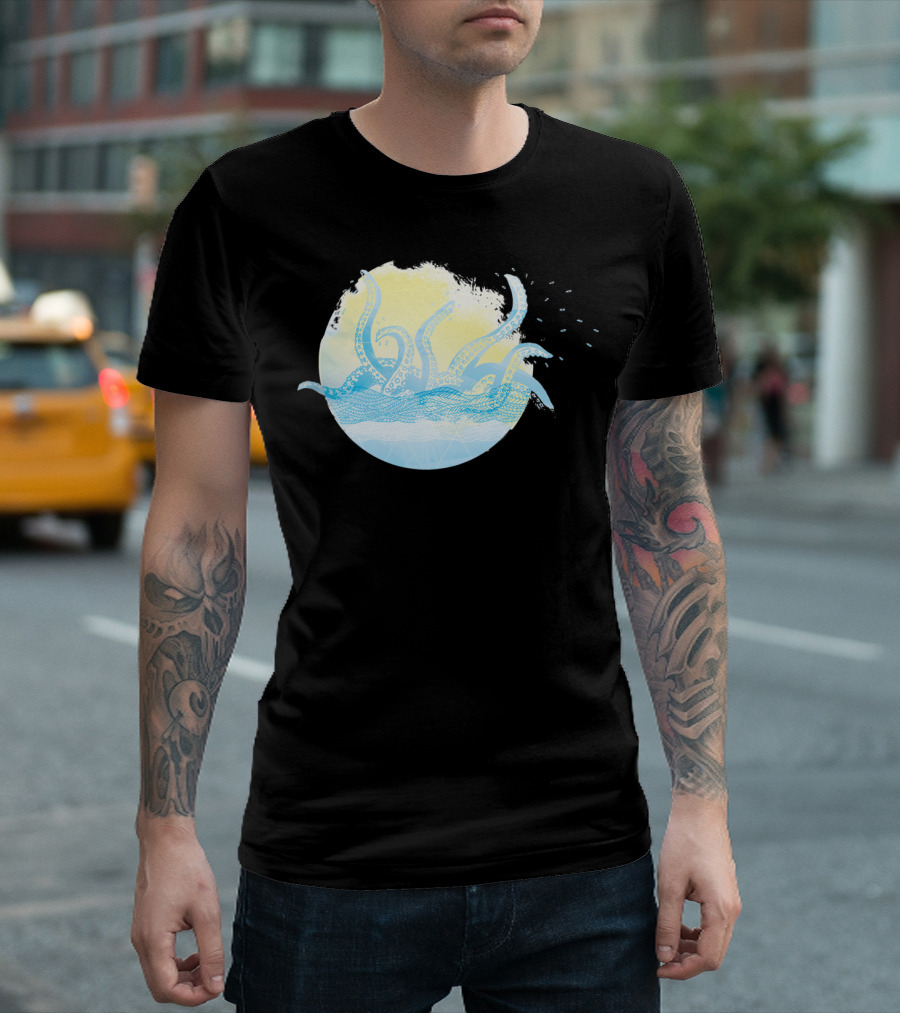 Sunrise Nautical Kraken Ocean Waves T-Shirt