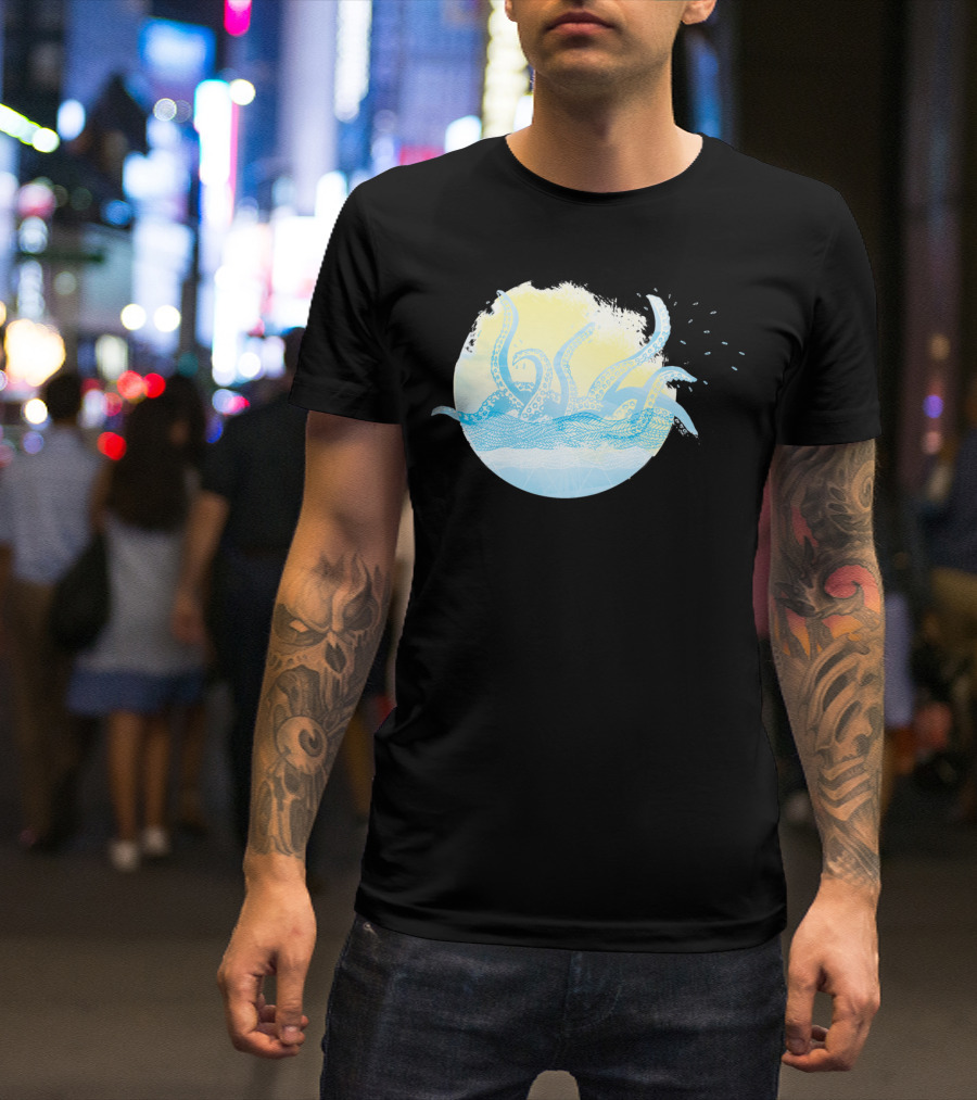 Sunrise Nautical Kraken Ocean Waves T-Shirt