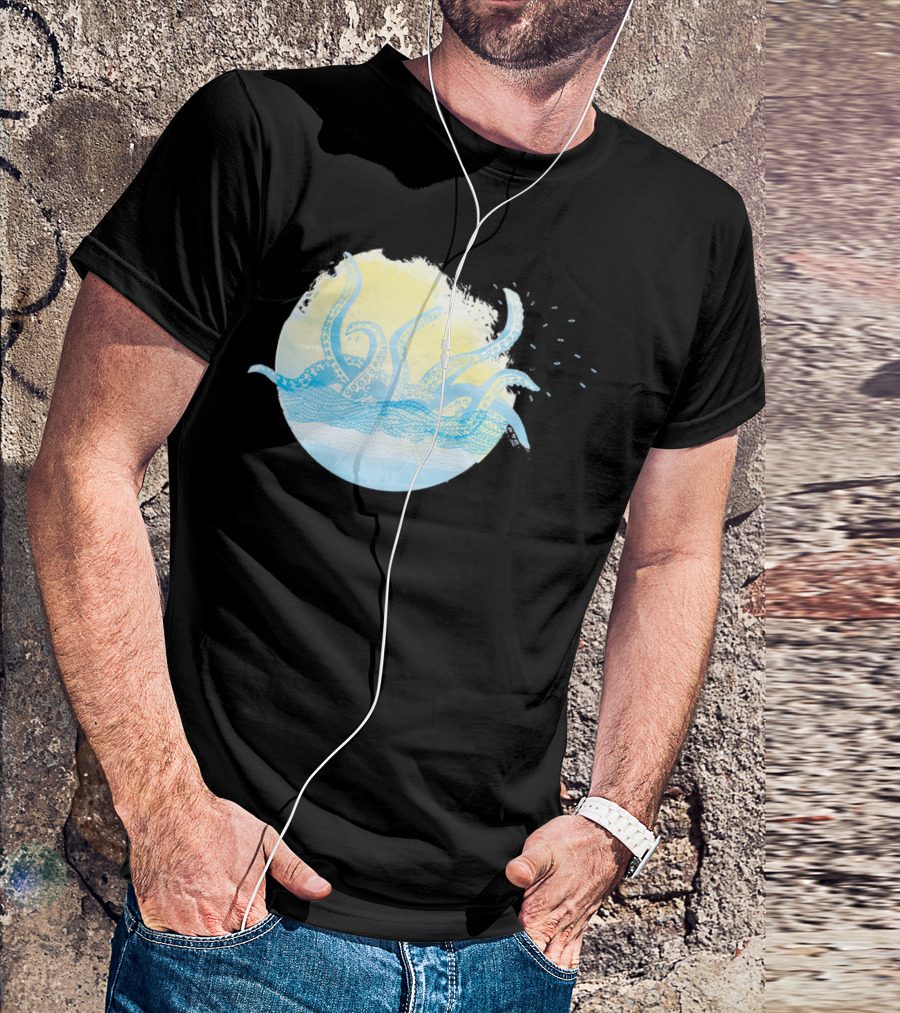 Sunrise Nautical Kraken Ocean Waves T-Shirt