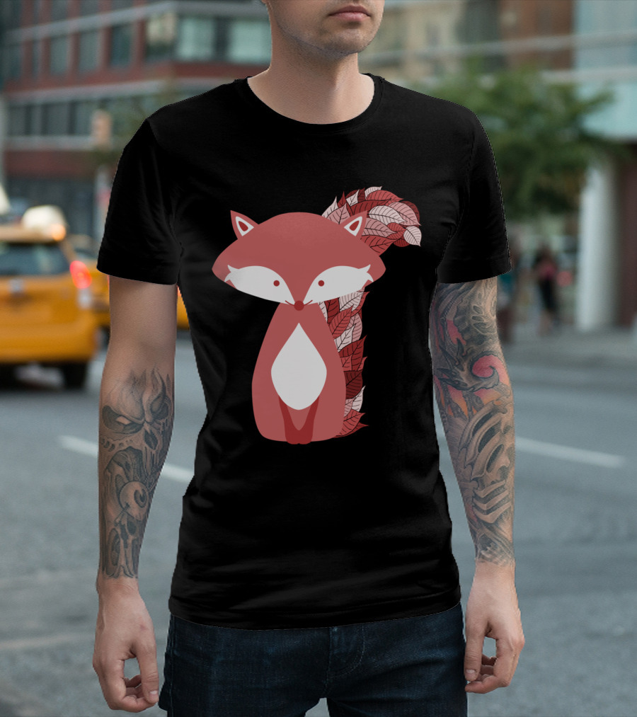 Cute Fox with Autumn Leaves Tail T-Shirt