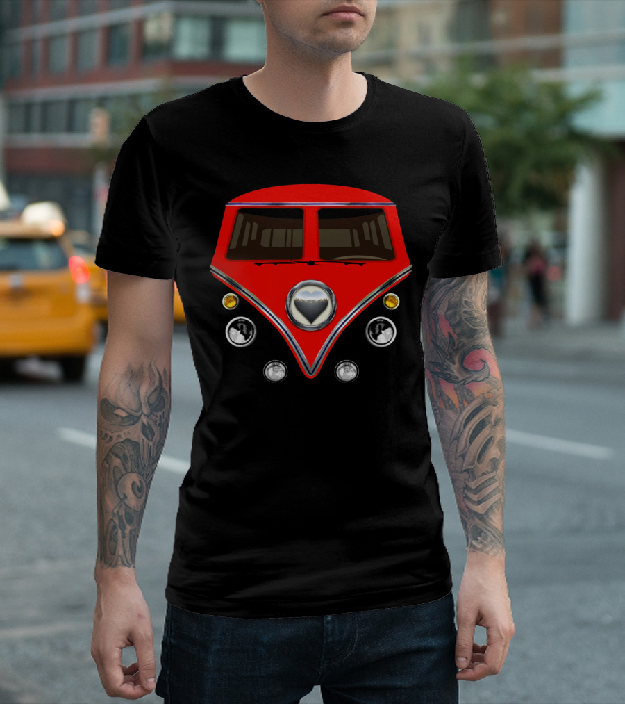 Red Mini Bus Love Bug Heart Front T-Shirt