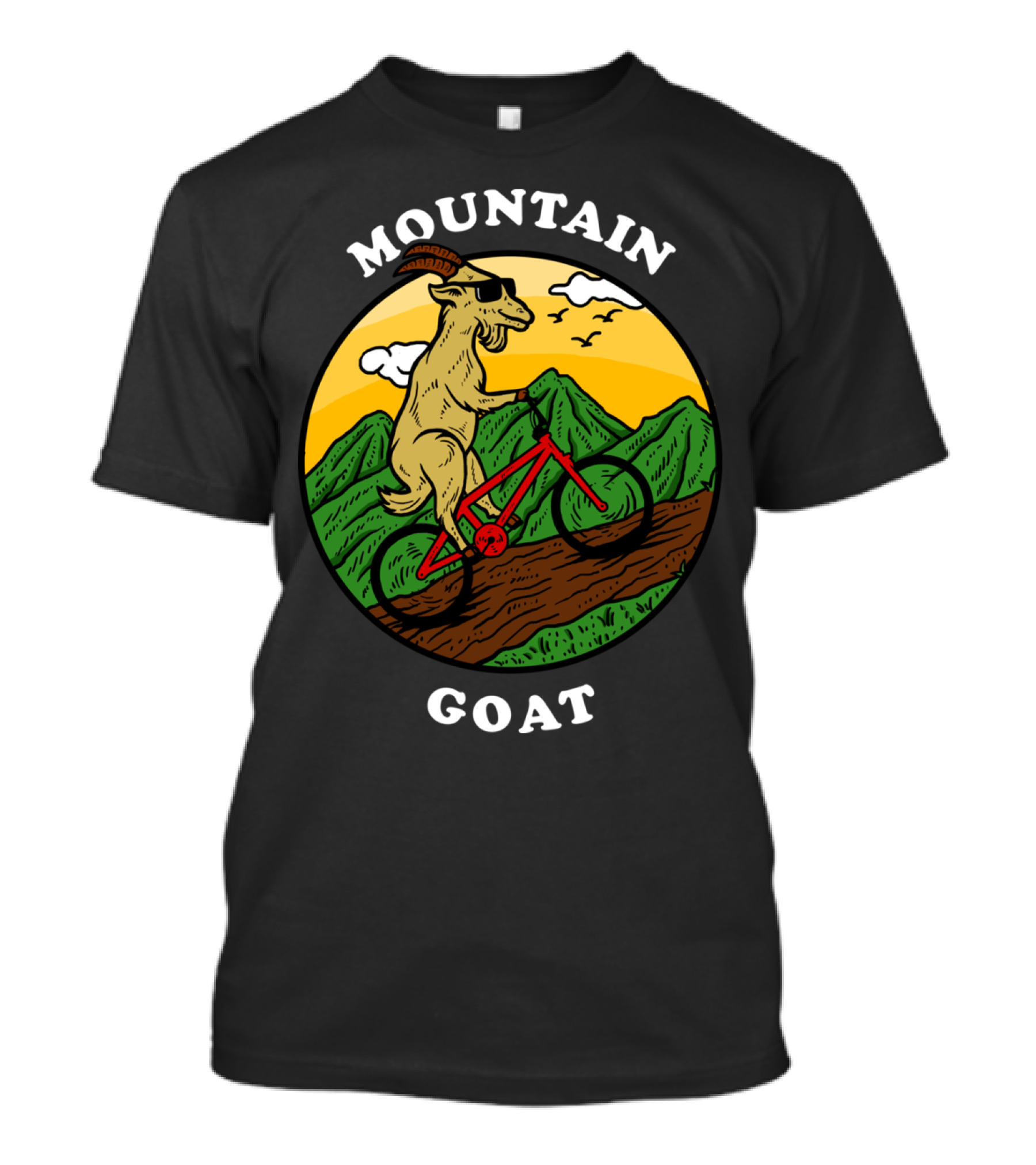 Mountain Goat Biking Up Hill In Scenic Nature Circle T-Shirt