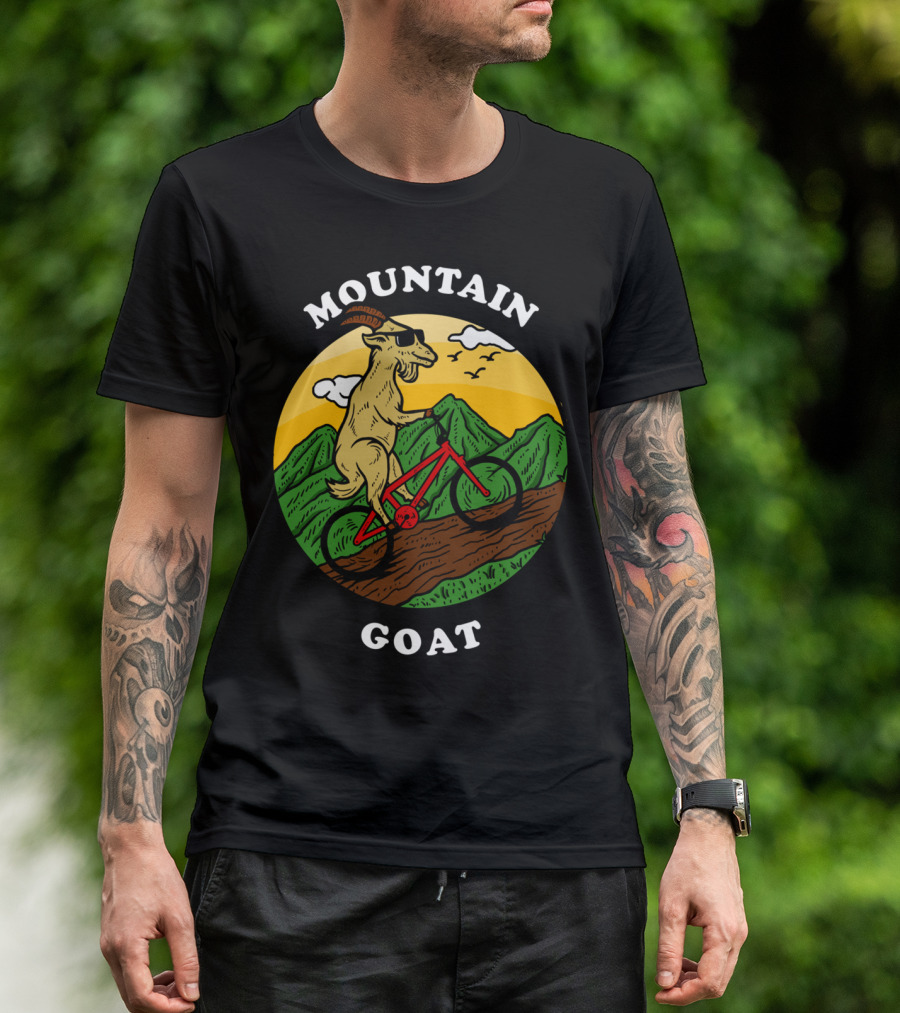 Mountain Goat Biking Up Hill In Scenic Nature Circle T-Shirt