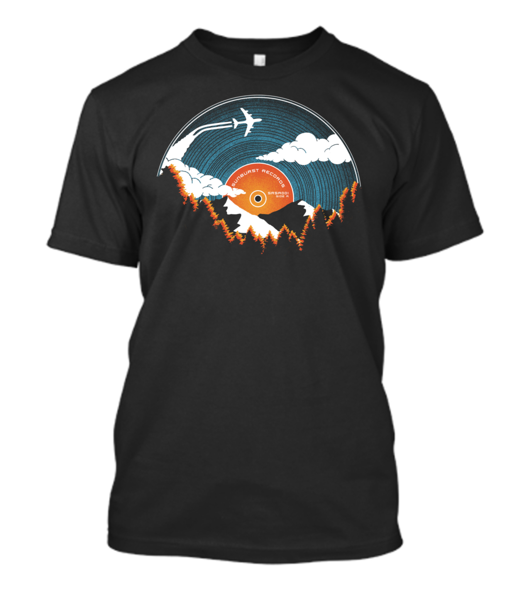Sunburst Records Redux Vinyl Mountain Adventure Plane Flight T-Shirt
