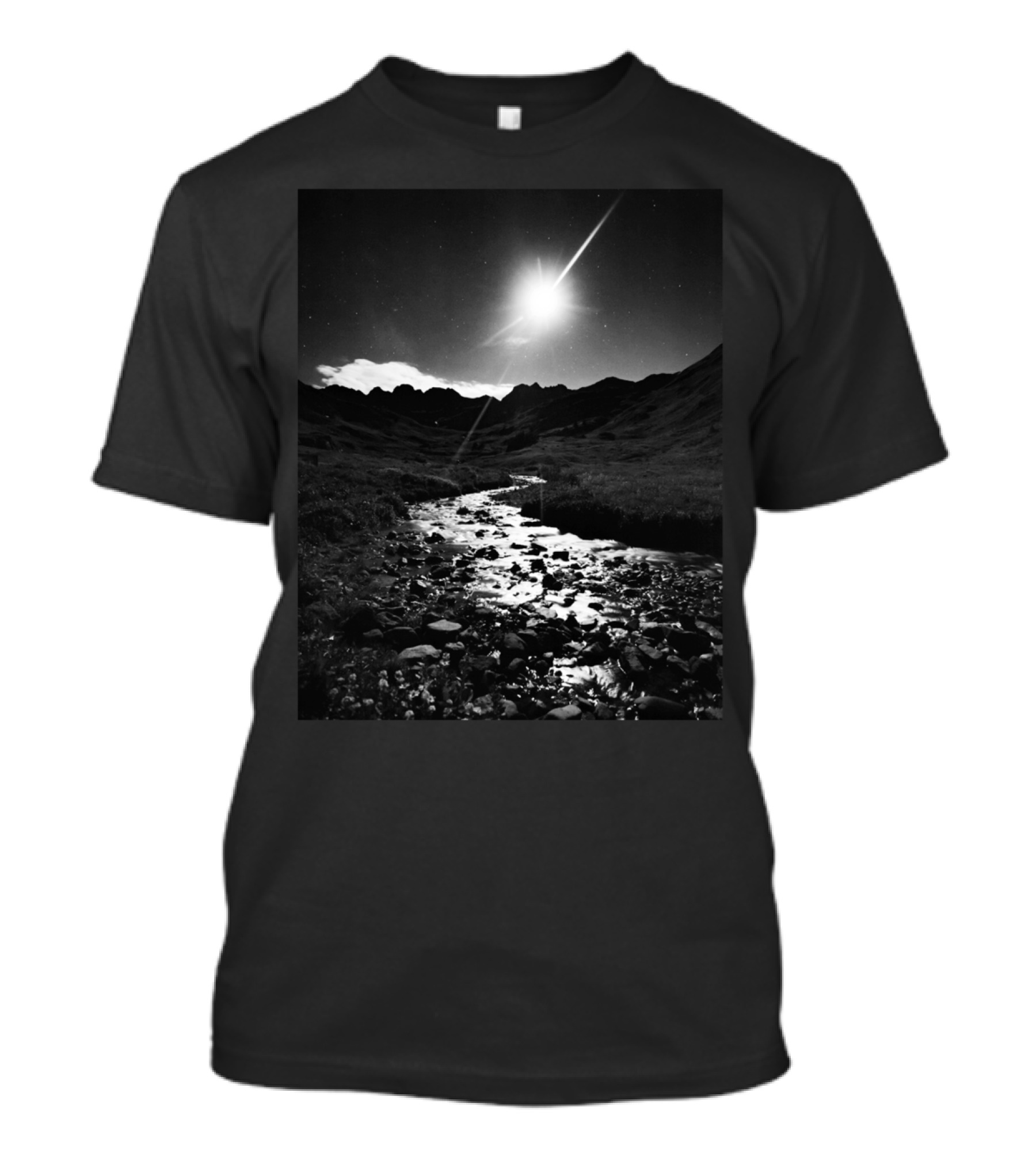 Mountain Landscape Night Moonlit Stream T-Shirt