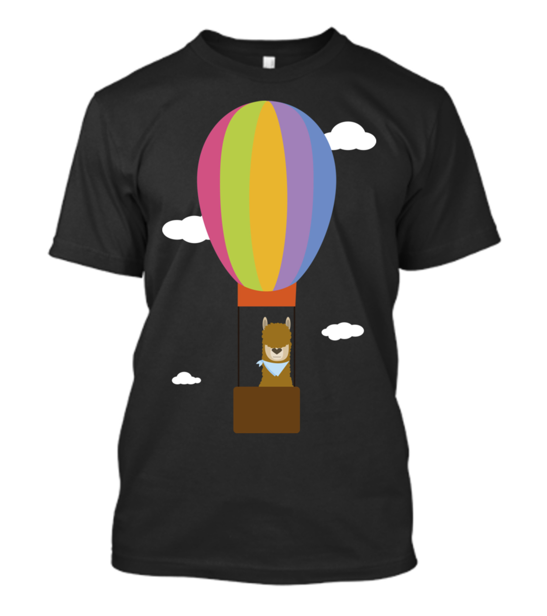 Llama In Colorful Hot Air Balloon With Clouds T-Shirt