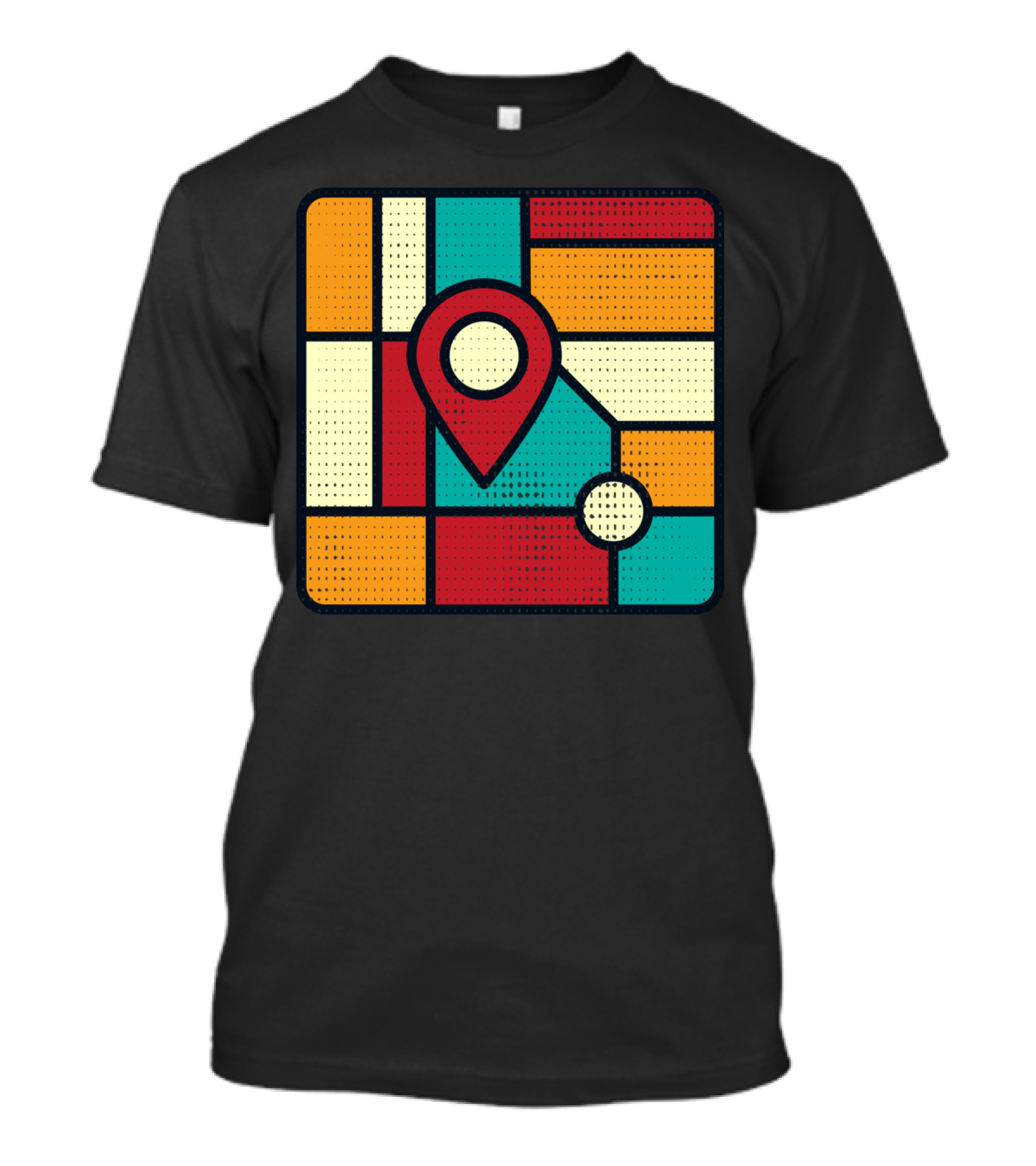 I Was Here Location Pin Color Block Map Art Deco T-Shirt