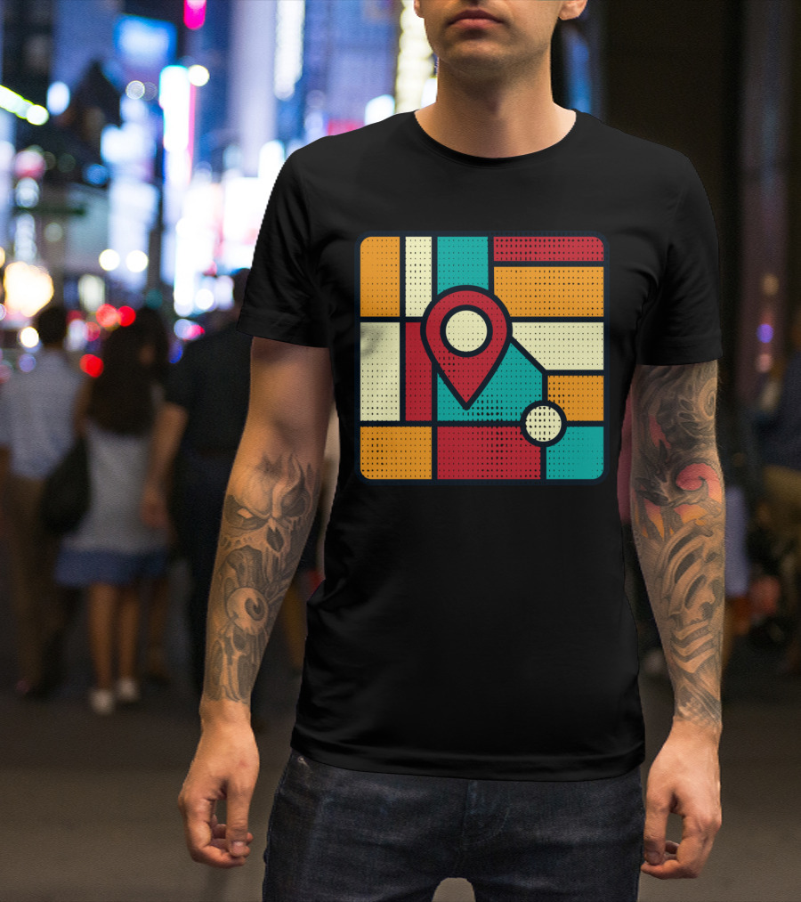 I Was Here Location Pin Color Block Map Art Deco T-Shirt