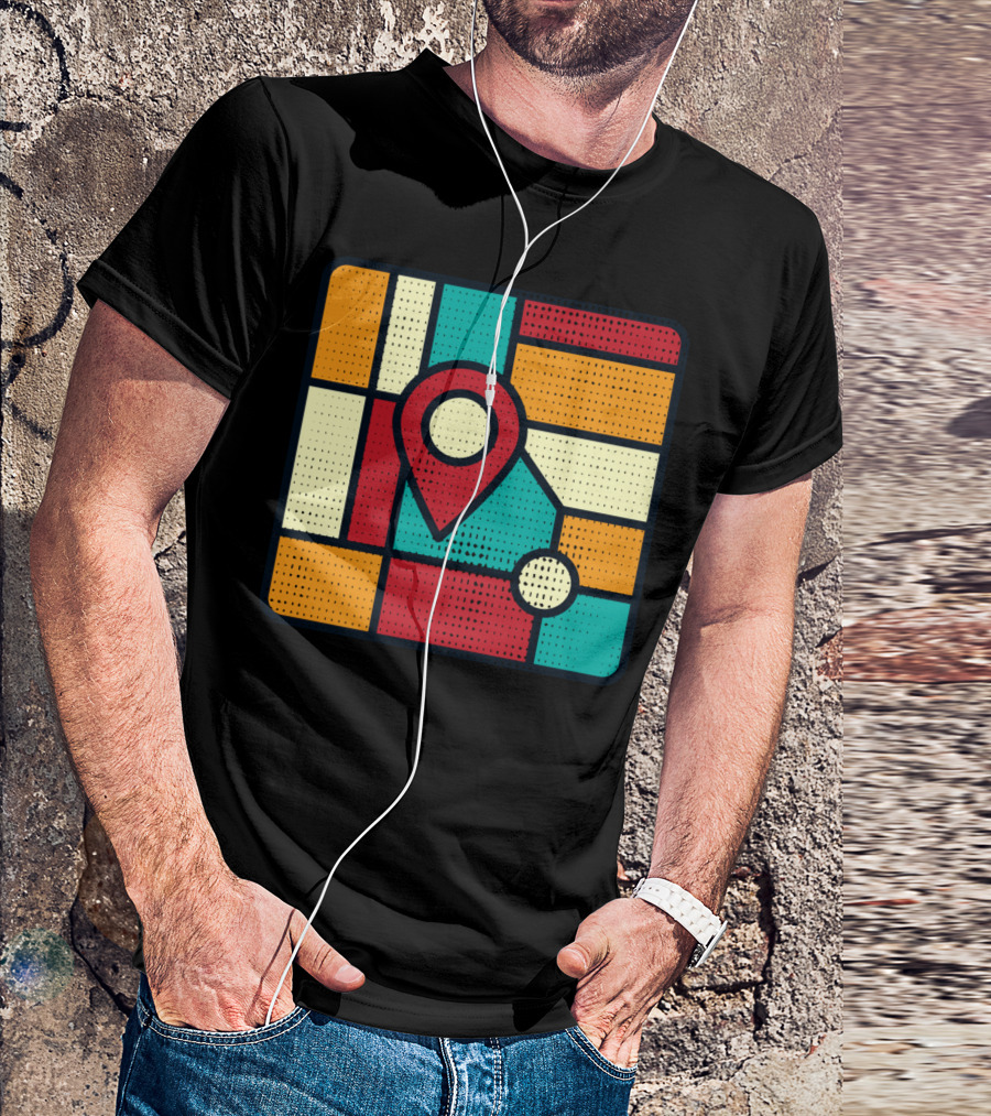I Was Here Location Pin Color Block Map Art Deco T-Shirt
