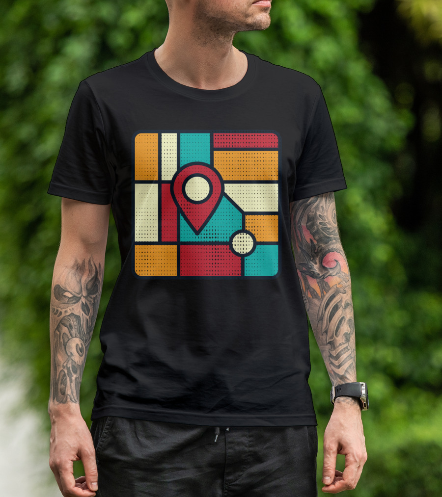 I Was Here Location Pin Color Block Map Art Deco T-Shirt