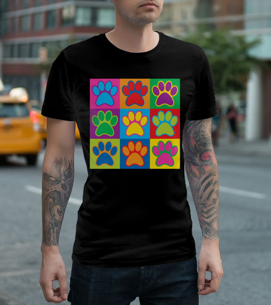Pop Art Paws Colorful Grid Paw Prints T-Shirt