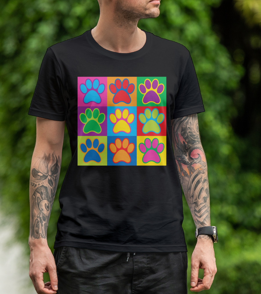 Pop Art Paws Colorful Grid Paw Prints T-Shirt