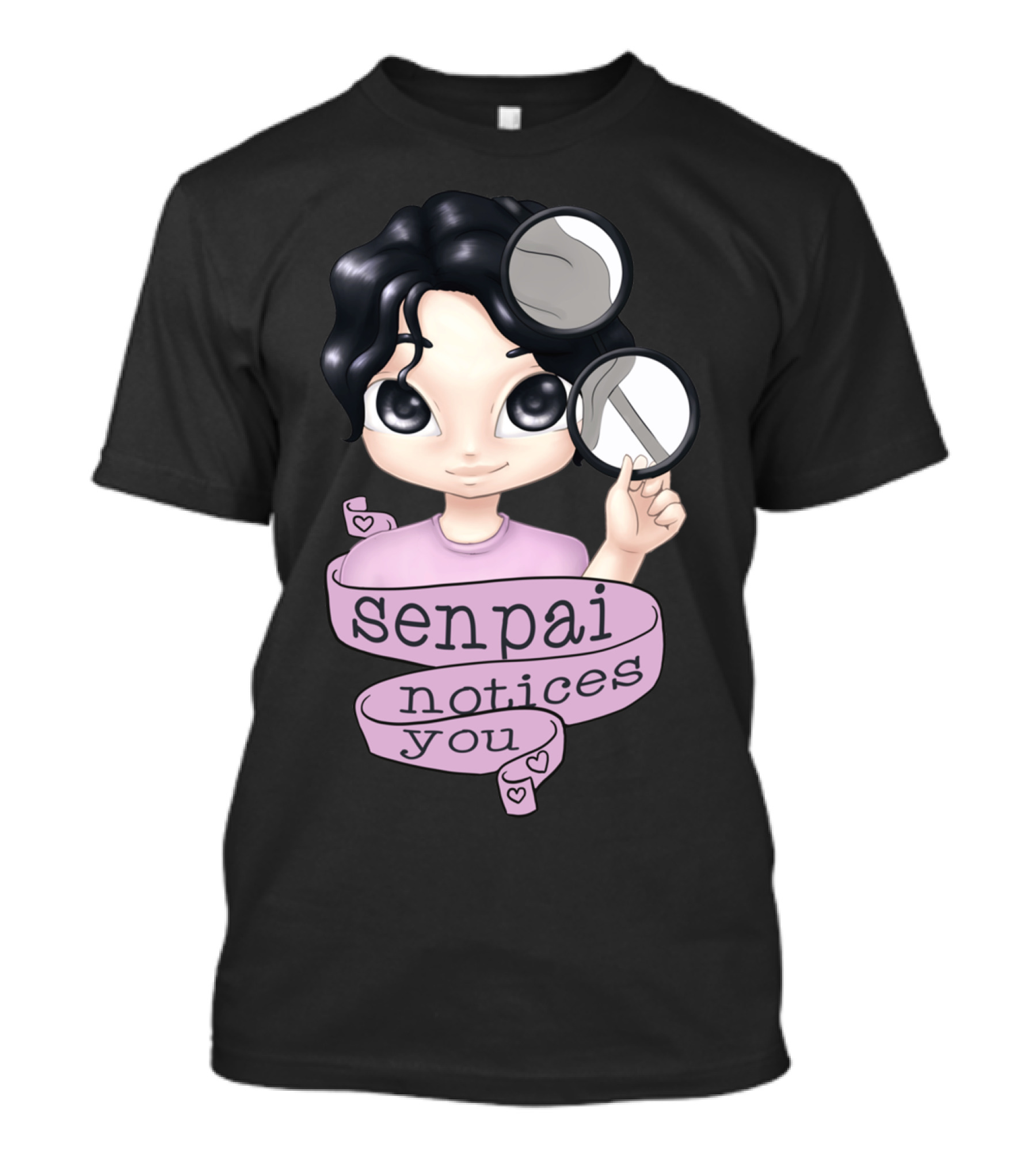 Senpai Notices You Cute Anime Magnifying Glass Character With Heart T-Shirt