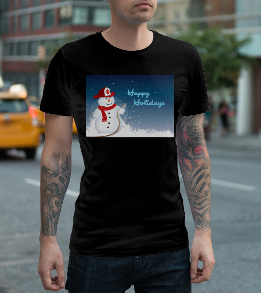 Happy Holidays Firefighter Snowman With Fireman Hat T-Shirt