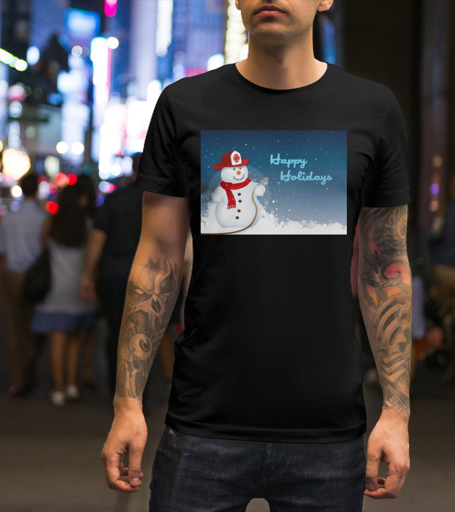 Happy Holidays Firefighter Snowman With Fireman Hat T-Shirt