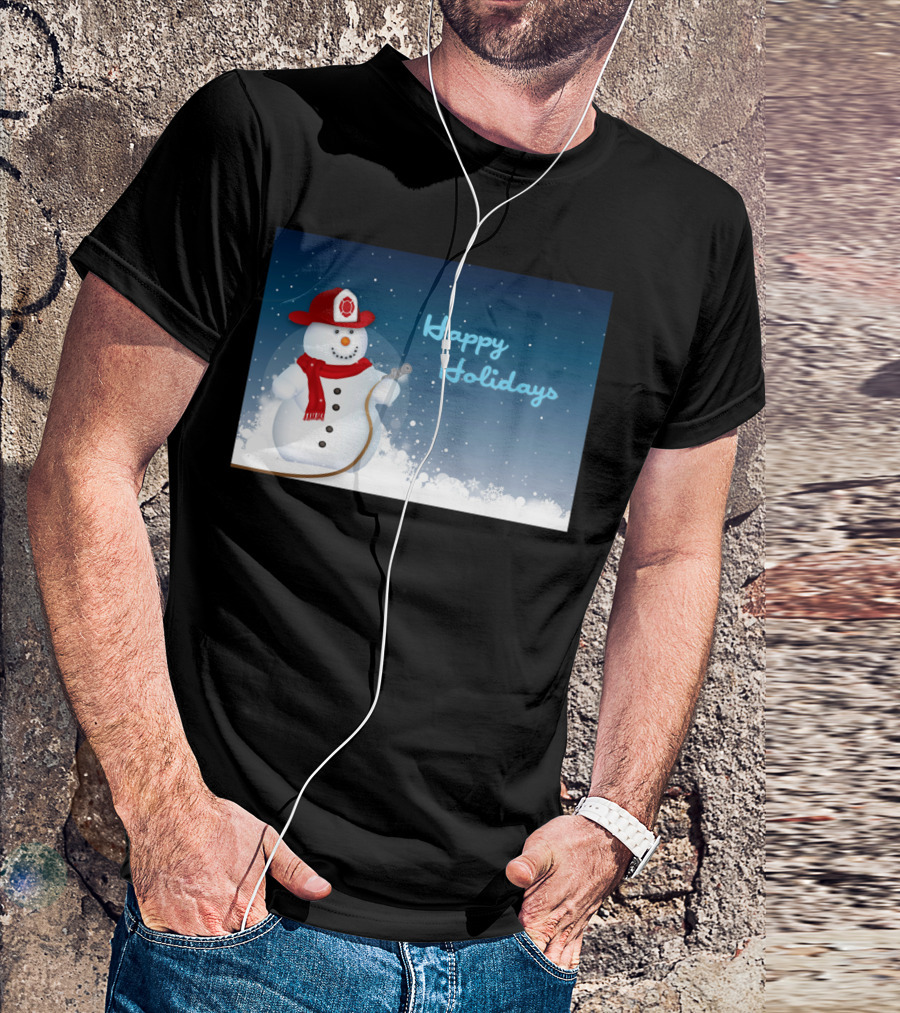 Happy Holidays Firefighter Snowman With Fireman Hat T-Shirt