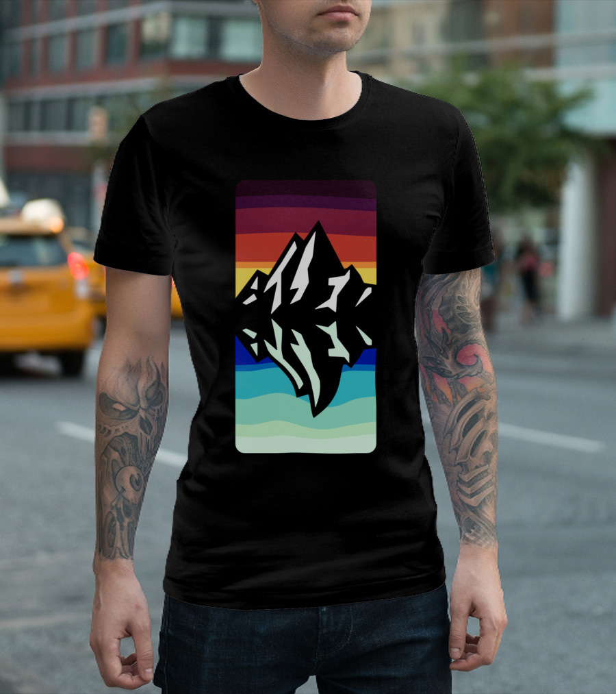 Mountain Reflection Rainbow Stripes T-Shirt