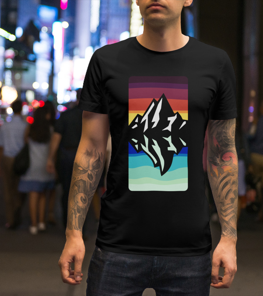 Mountain Reflection Rainbow Stripes T-Shirt