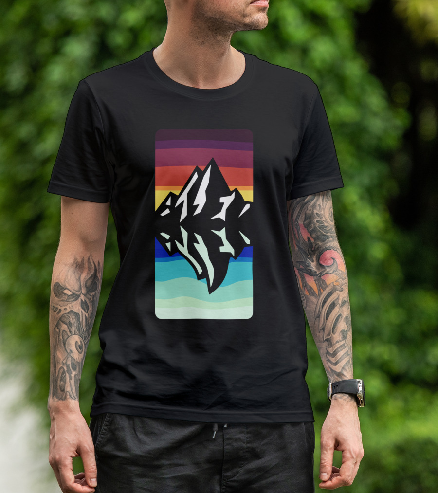 Mountain Reflection Rainbow Stripes T-Shirt