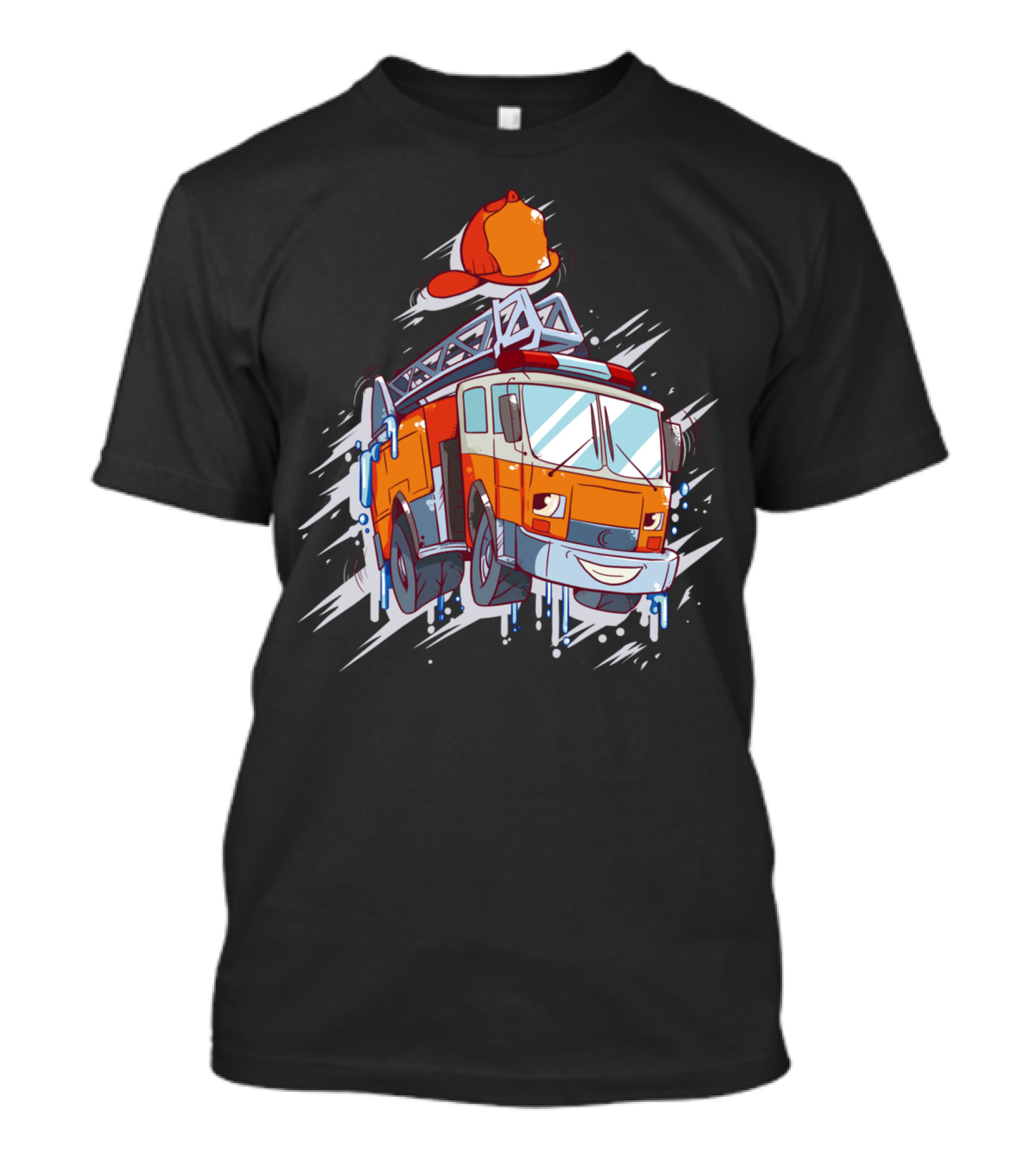 Firefighter Truck With Ladder And Helmet T-Shirt