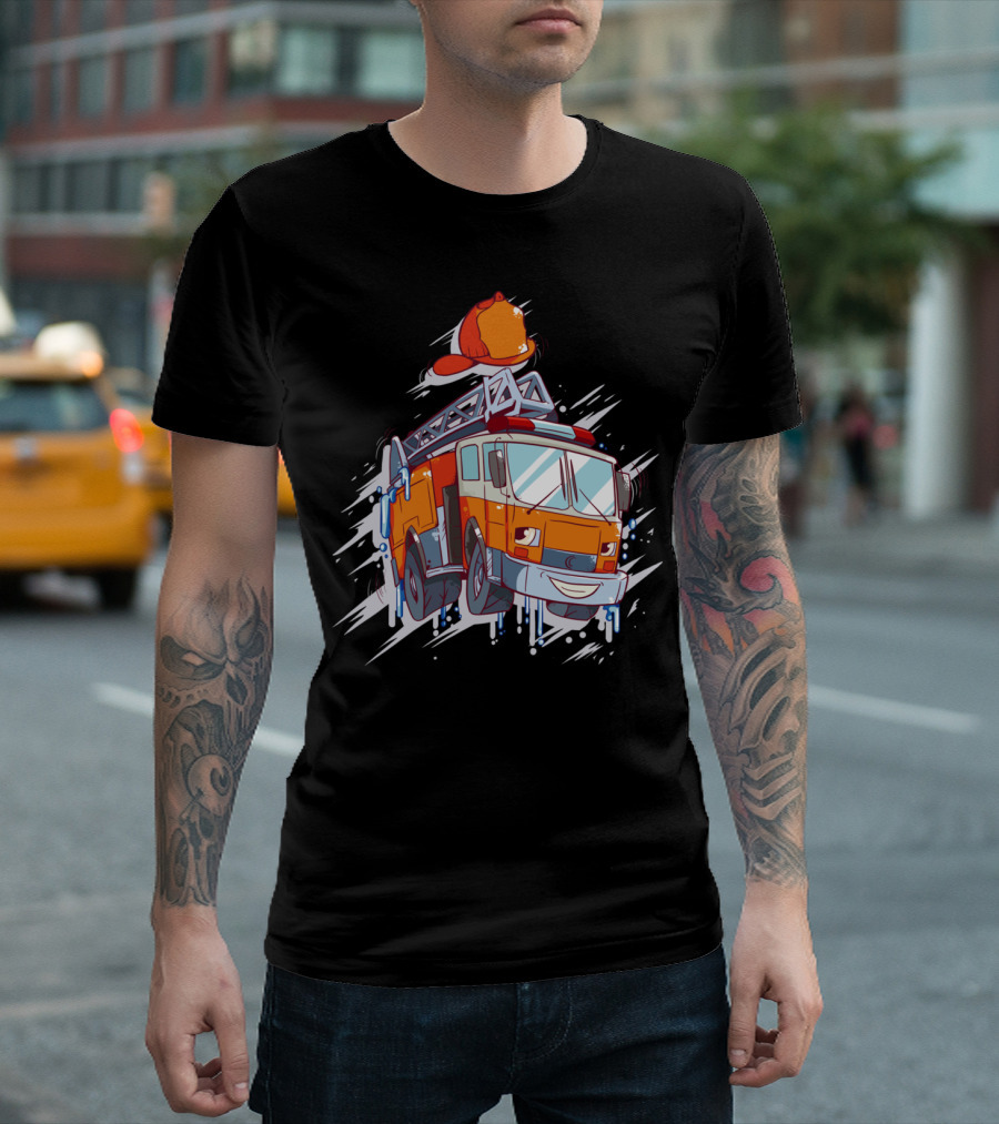 Firefighter Truck With Ladder And Helmet T-Shirt
