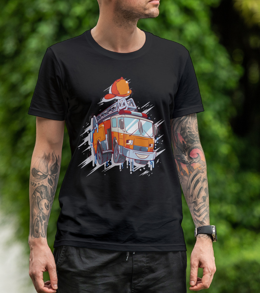 Firefighter Truck With Ladder And Helmet T-Shirt