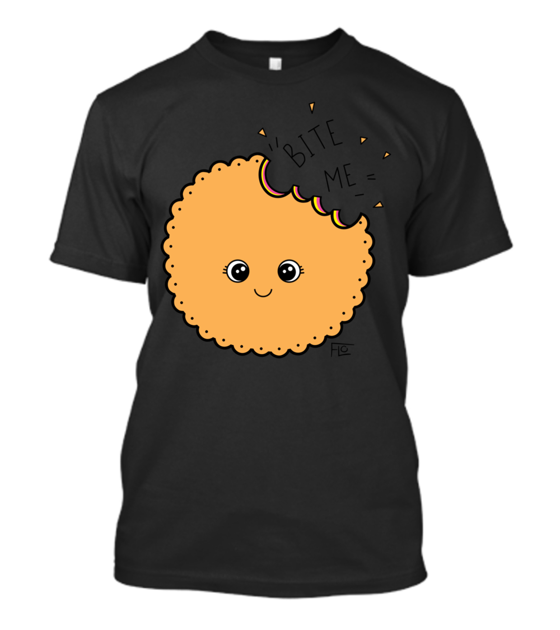 Bite Me Cute Cookie Design With Smiling Face And Bite Mark T-Shirt