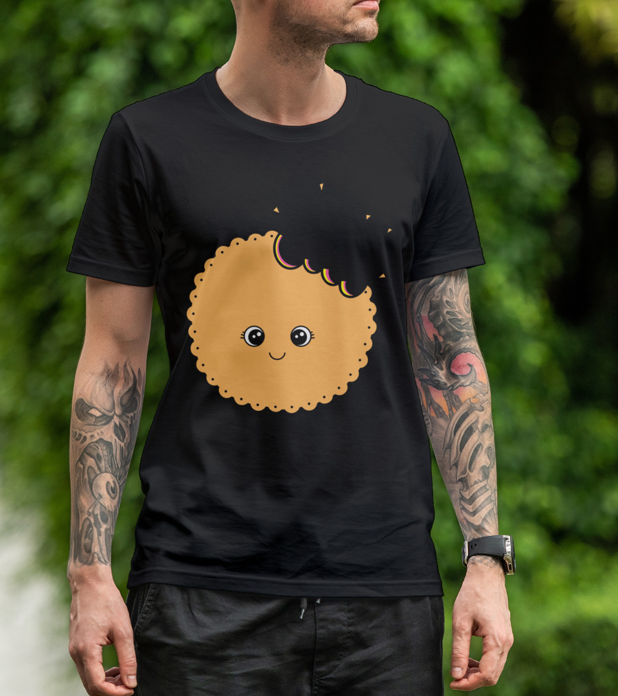 Bite Me Cute Cookie Design With Smiling Face And Bite Mark T-Shirt