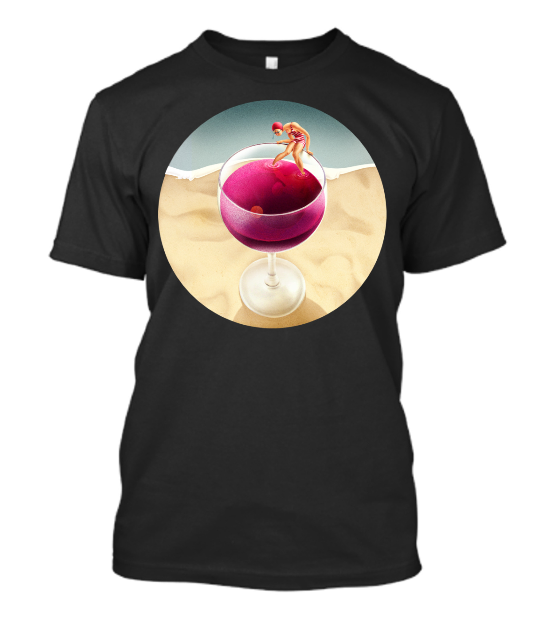 Red Reflection Swimmer In Wine Glass On Beach T-Shirt