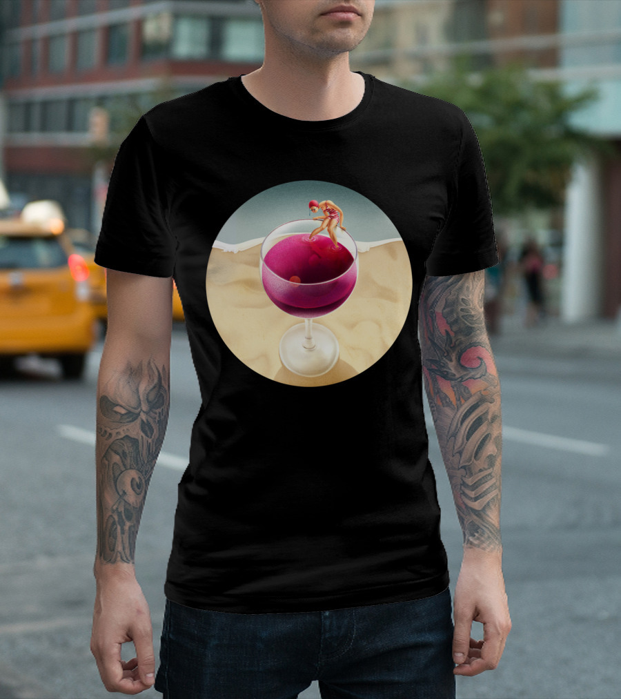 Red Reflection Swimmer In Wine Glass On Beach T-Shirt