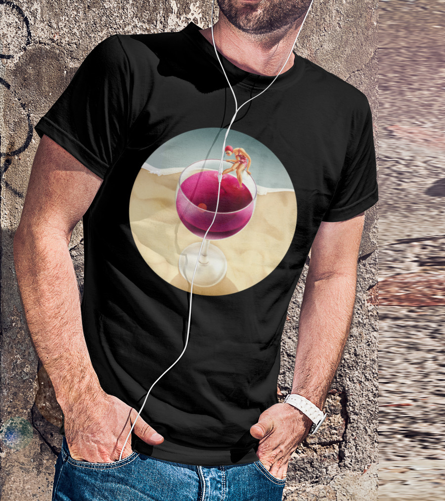 Red Reflection Swimmer In Wine Glass On Beach T-Shirt