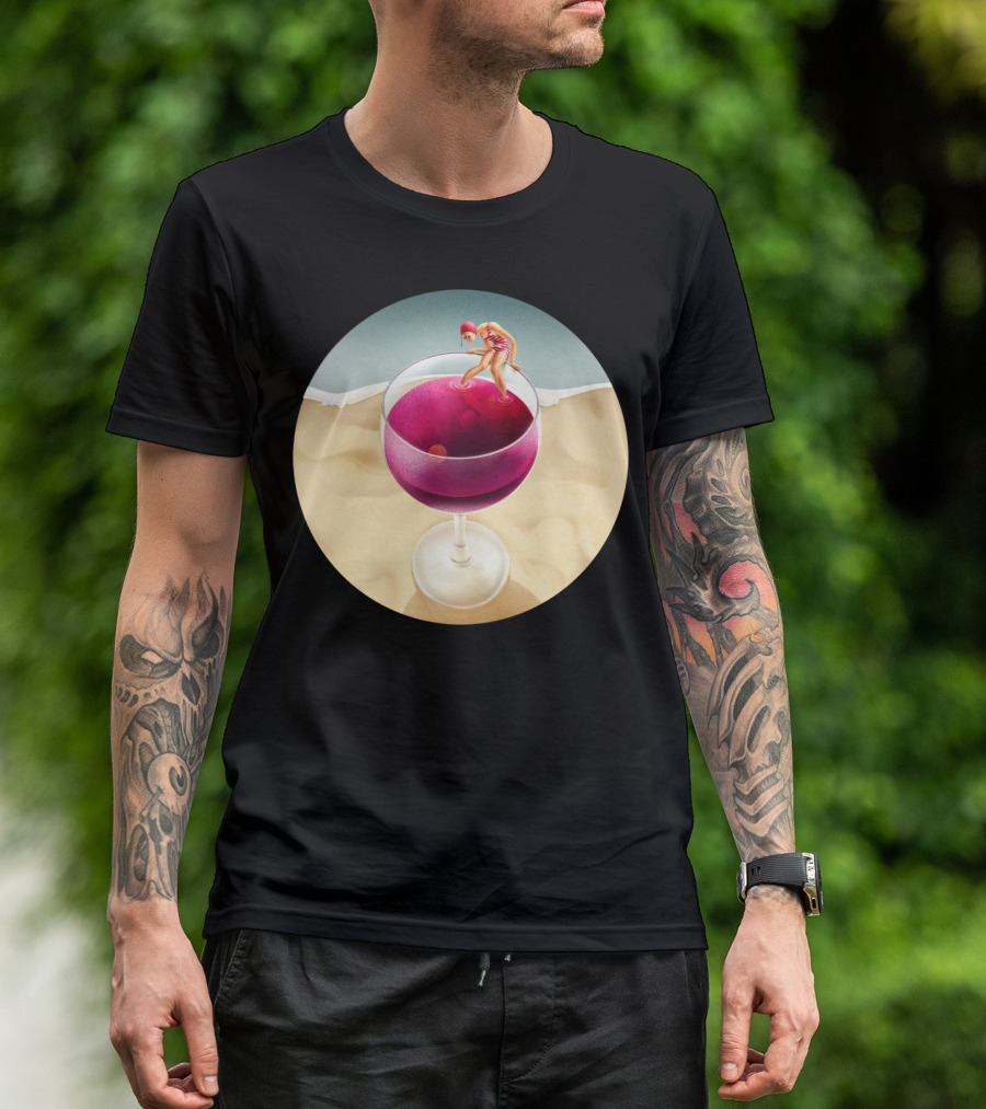 Red Reflection Swimmer In Wine Glass On Beach T-Shirt