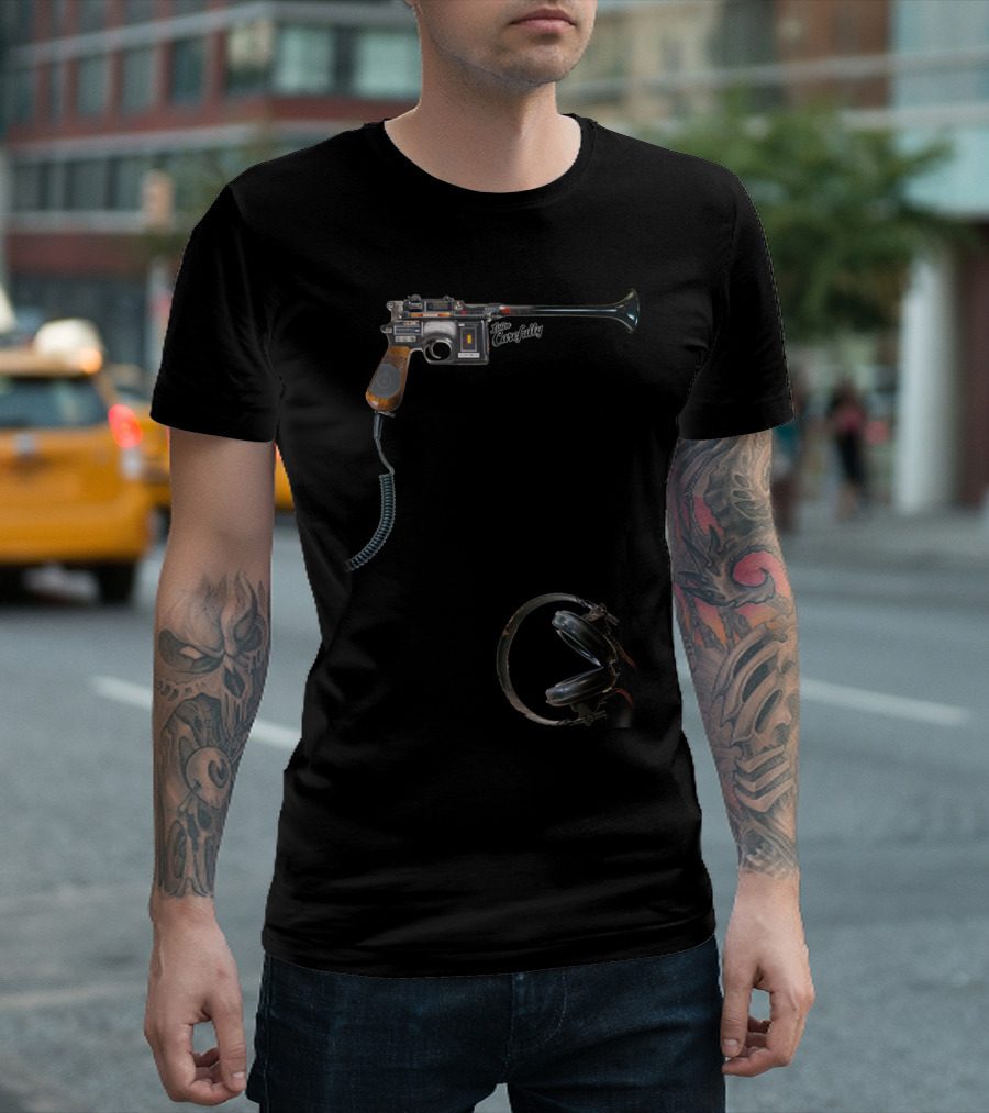 Pop Music Play Carefully Gun and Headphones T-Shirt