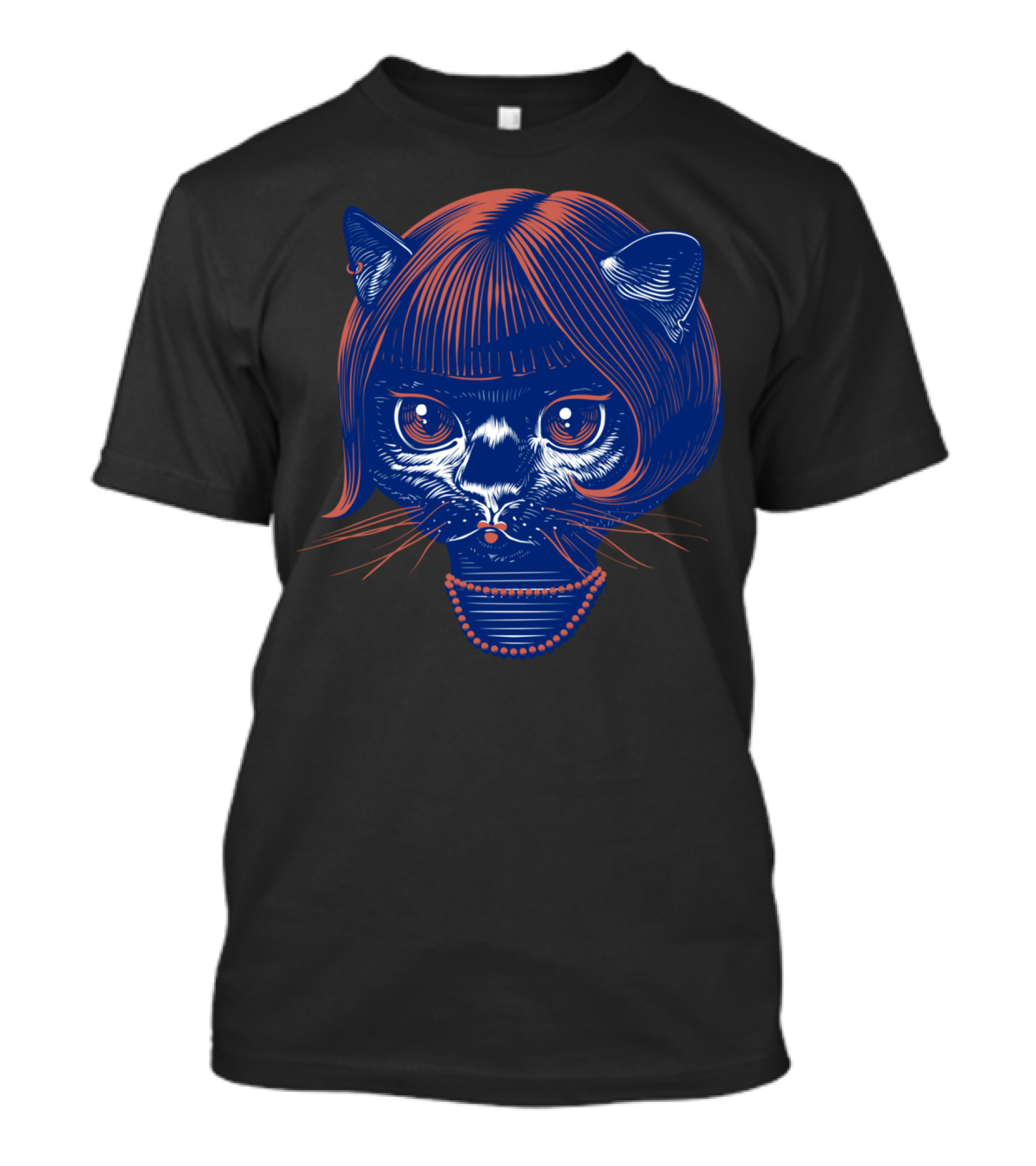 Kitty Purpur Retro Cat With Stylish Hair And Pearls T-Shirt